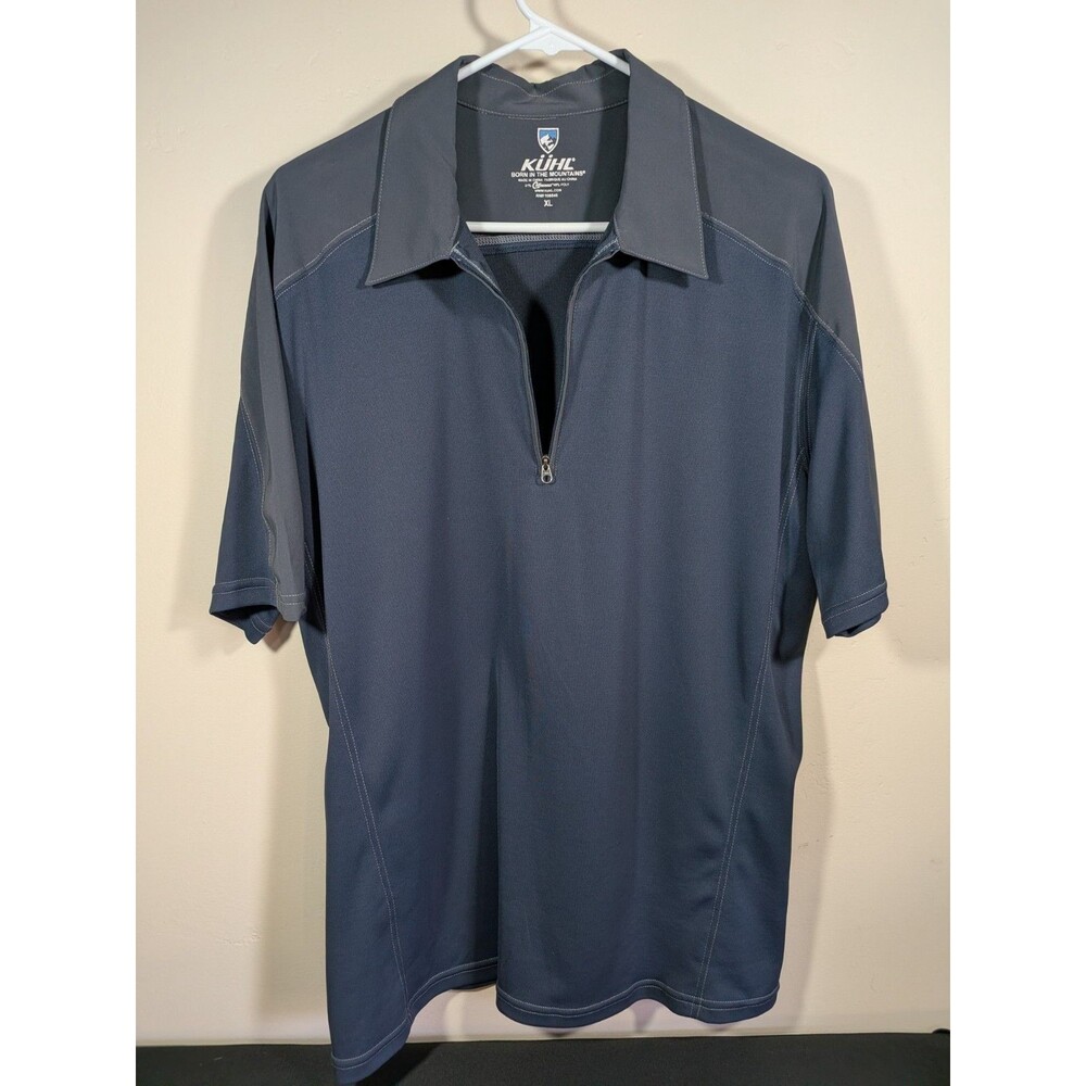 Kuhl Mens XL Navy Gray 1/4 Zip Polo Shirt Performance Hiking Outdoor Stretch